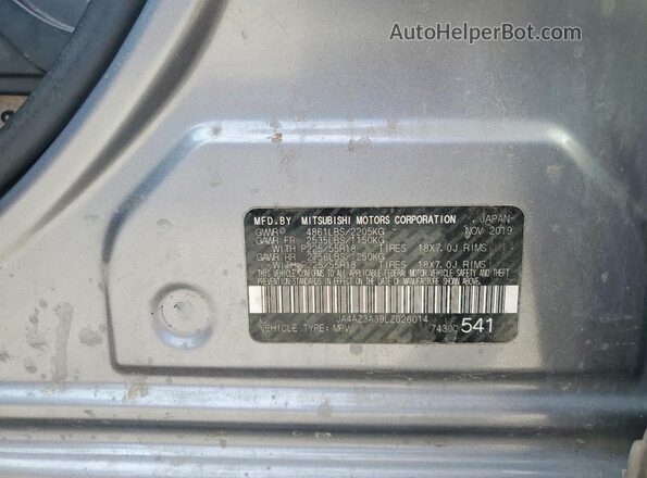 JA4AZ3A39LZ026014 2020 MITSUBISHI OUTLANDER Silver VIN sticker view