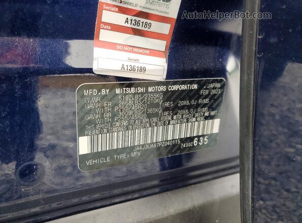 JA4J3UA87PZ040115 2023 MITSUBISHI OUTLANDER Blue 