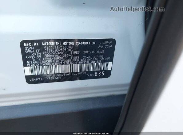 JA4J3VA86RZ044729 2024 MITSUBISHI OUTLANDER White Vista del compartimento del motor