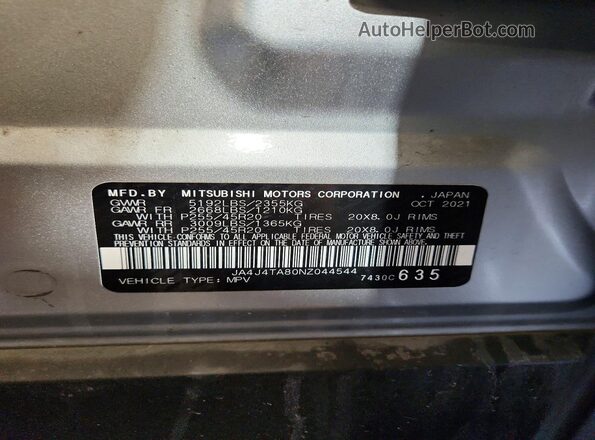 JA4J4TA80NZ044544 2022 MITSUBISHI OUTLANDER Silver 