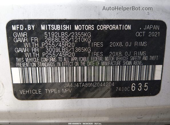JA4J4TA89NZ044204 2022 MITSUBISHI OUTLANDER White ძრავის განყოფილების ხედი