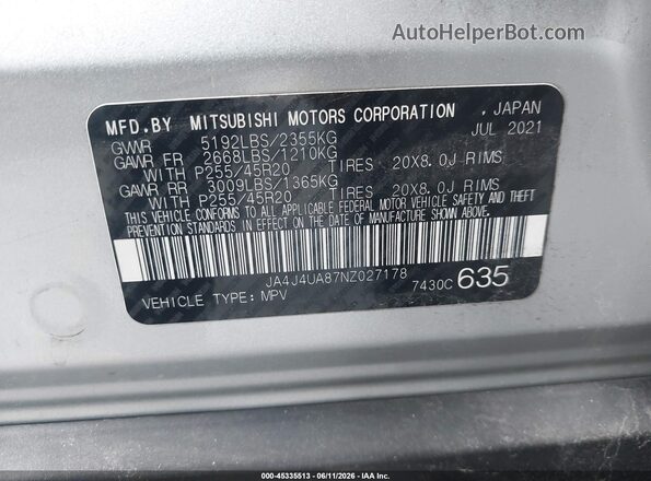 JA4J4UA87NZ027178 2022 MITSUBISHI OUTLANDER Silver ძრავის განყოფილების ხედი