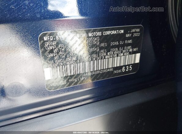 JA4J4UA88NZ080486 2022 MITSUBISHI OUTLANDER Dark Blue Widok komory silnika