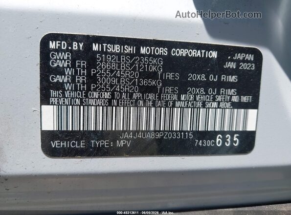 JA4J4UA89PZ033115 2023 MITSUBISHI OUTLANDER White Շարժիչի բաժամունքի տեսք