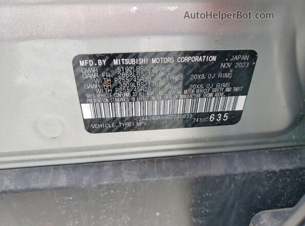 JA4J4WA84RZ030833 2024 MITSUBISHI OUTLANDER Серебряный Вид наклейки с VIN-кодом