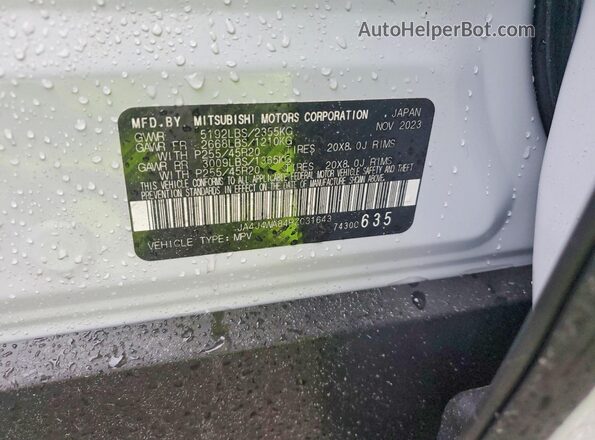 JA4J4WA84RZ031643 2024 MITSUBISHI OUTLANDER White VIN կոդի պիտակի տեսք