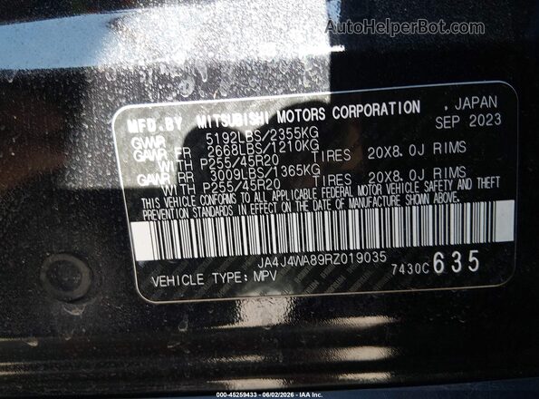 JA4J4WA89RZ019035 2024 MITSUBISHI OUTLANDER Black Շարժիչի բաժամունքի տեսք