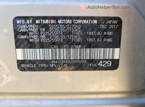 JA4JZ3AX3JZ606908 2018 MITSUBISHI OUTLANDER Silver Vista interior de 360 grados