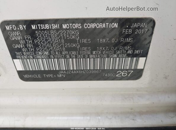 JA4JZ4AX6HZ039867 2017 MITSUBISHI OUTLANDER White Vista del compartimento del motor
