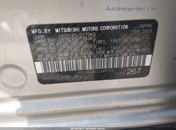 JA4JZ4AX6JZ048154 2018 MITSUBISHI OUTLANDER Silver Вид підкапотного простору