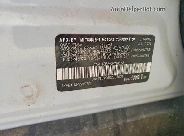 JA4T5VA95SZ601034 2025 MITSUBISHI OUTLANDER White Vista de la etiqueta del VIN