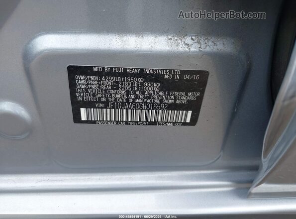 JF1GJAA60GH016592 2016 SUBARU IMPREZA Silver ძრავის განყოფილების ხედი