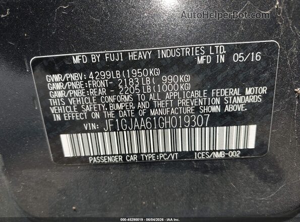 JF1GJAA61GH019307 2016 SUBARU IMPREZA Gray Widok komory silnika