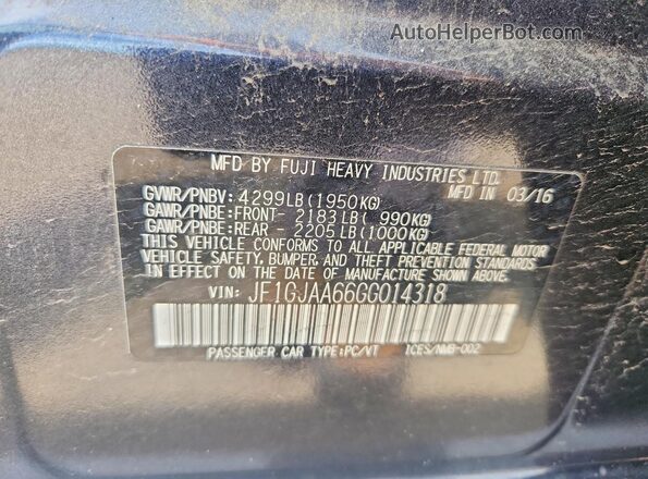 JF1GJAA66GG014318 2016 SUBARU IMPREZA Gray VIN կոդի պիտակի տեսք