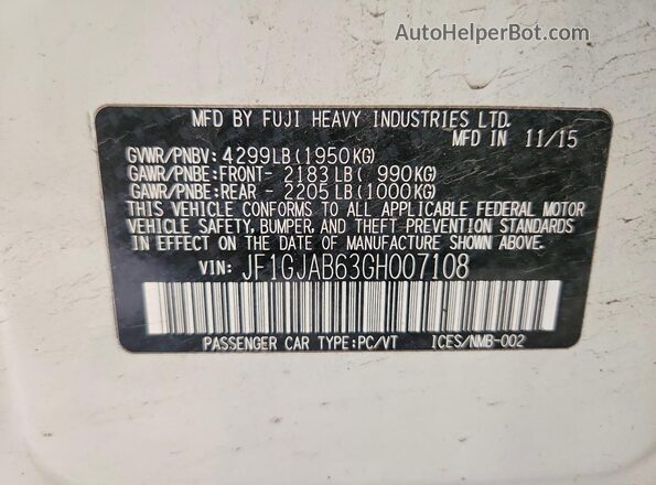 JF1GJAB63GH007108 2016 SUBARU IMPREZA Белый Вид подкапотного пространства