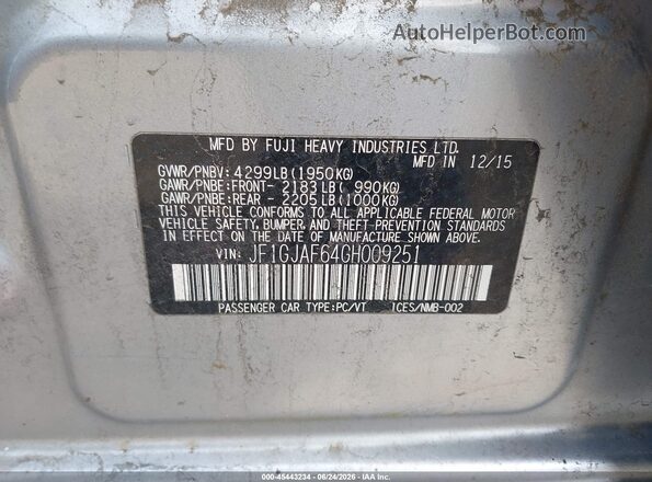 JF1GJAF64GH009251 2016 SUBARU IMPREZA Silver Widok komory silnika