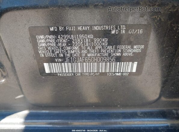JF1GJAF65GH009856 2016 SUBARU IMPREZA Black Widok komory silnika