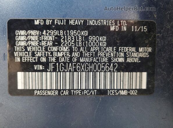 JF1GJAF6XGH005642 2016 SUBARU IMPREZA Blue Widok komory silnika