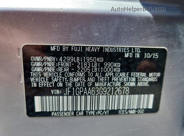 JF1GPAA63G9212678 2016 SUBARU IMPREZA Серый 