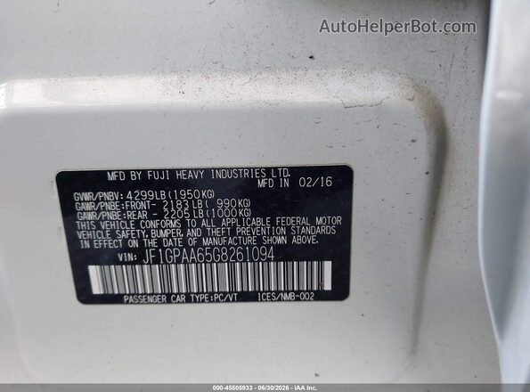 JF1GPAA65G8261094 2016 SUBARU IMPREZA White Vista del compartimento del motor