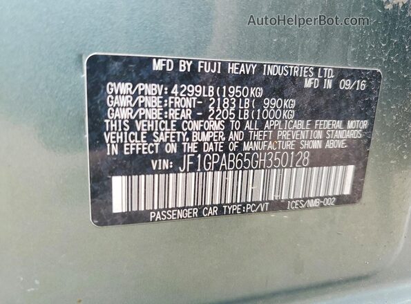 JF1GPAB65GH350128 2016 SUBARU IMPREZA Green Widok komory silnika