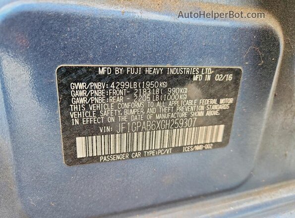 JF1GPAB6XGH259307 2016 SUBARU IMPREZA Синий Вид подкапотного пространства