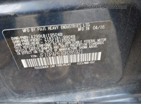 JF1GPAP63GH285921 2016 SUBARU IMPREZA Blue Շարժիչի բաժամունքի տեսք