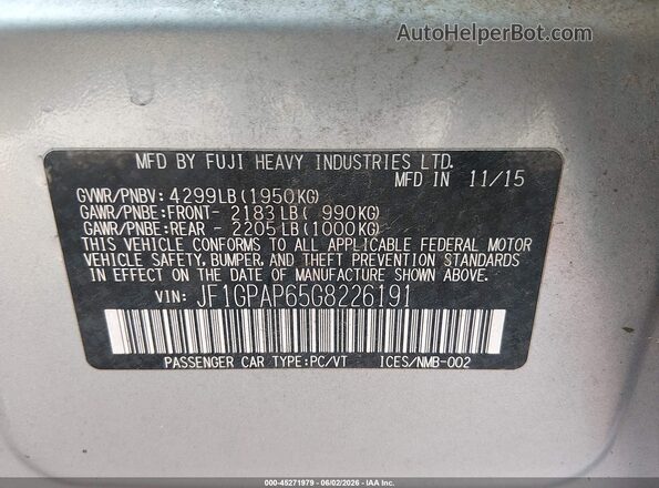 JF1GPAP65G8226191 2016 SUBARU IMPREZA Light Blue 