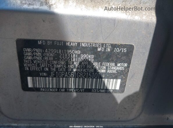 JF1GPAS61G8215101 2016 SUBARU IMPREZA Silver Вид підкапотного простору
