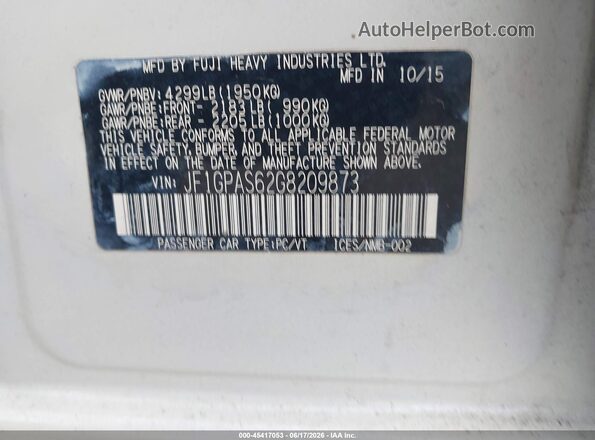 JF1GPAS62G8209873 2016 SUBARU IMPREZA White Շարժիչի բաժամունքի տեսք