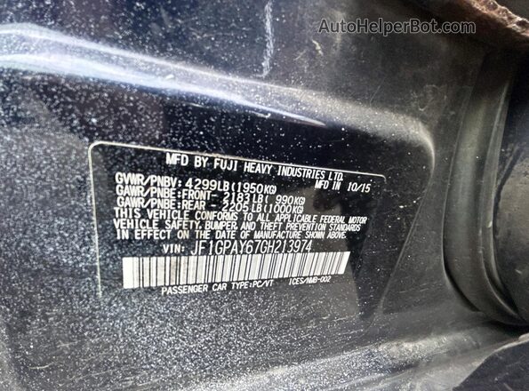 JF1GPAY67GH213974 2016 SUBARU IMPREZA Blue Widok naklejki z numerem VIN