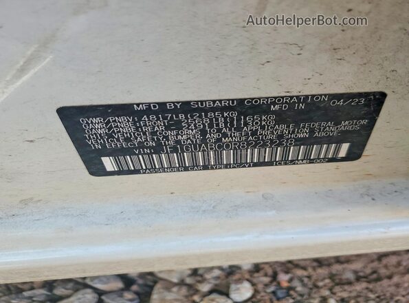 JF1GUABC0R8223238 2024 SUBARU IMPREZA White Вид наклейки з VIN-кодом