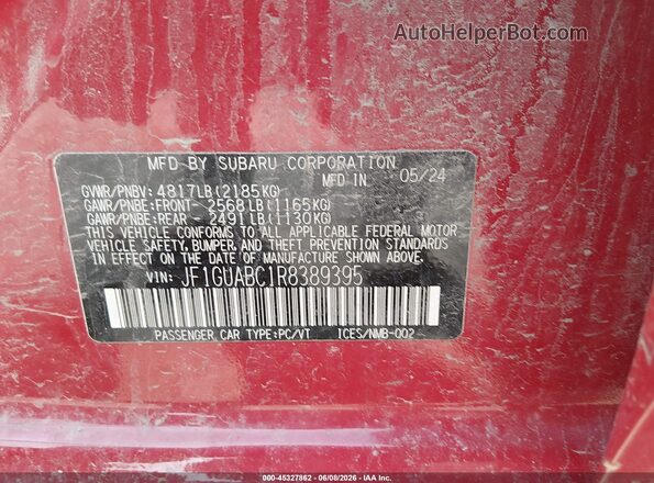 JF1GUABC1R8389395 2024 SUBARU IMPREZA Red Вид підкапотного простору