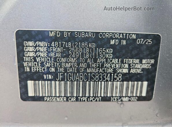 JF1GUABC1S8334158 2025 SUBARU IMPREZA Silver Vista del compartimento del motor