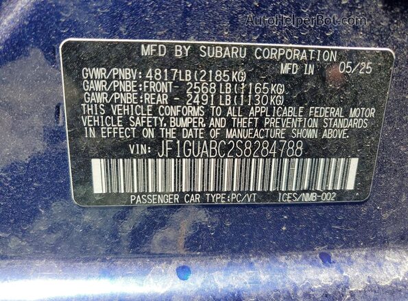 JF1GUABC2S8284788 2025 SUBARU IMPREZA Синий 