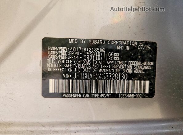 JF1GUABC4S8328130 2025 SUBARU IMPREZA Silver ძრავის განყოფილების ხედი