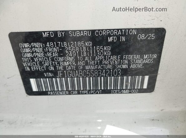 JF1GUABC5S8342103 2025 SUBARU IMPREZA White Շարժիչի բաժամունքի տեսք