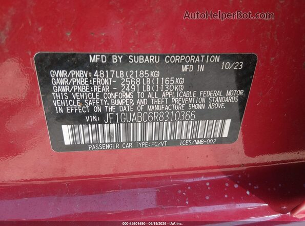 JF1GUABC6R8310366 2024 SUBARU IMPREZA Red ძრავის განყოფილების ხედი