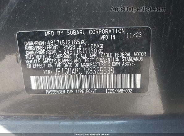JF1GUABC7R8325538 2024 SUBARU IMPREZA Серый Вид подкапотного пространства