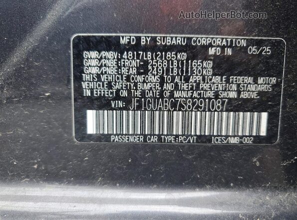 JF1GUABC7S8291087 2025 SUBARU IMPREZA Charcoal Շարժիչի բաժամունքի տեսք