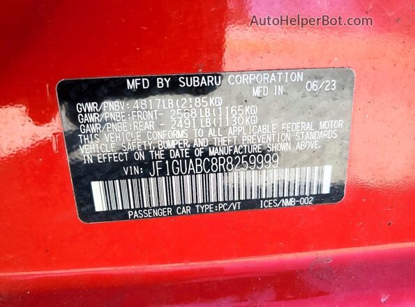 JF1GUABC8R8259999 2024 SUBARU IMPREZA Красный Вид подкапотного пространства