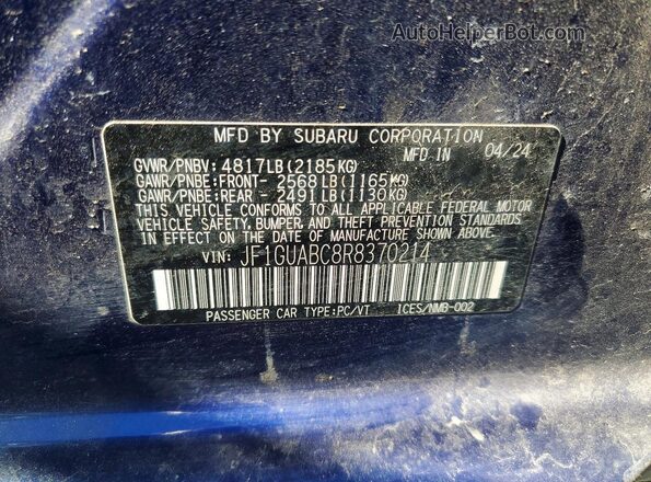 JF1GUABC8R8370214 2024 SUBARU IMPREZA Синий Вид подкапотного пространства
