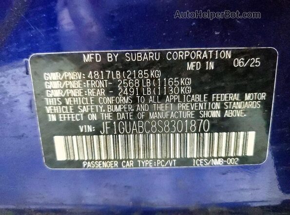 JF1GUABC8S8301870 2025 SUBARU IMPREZA Blue Вид підкапотного простору
