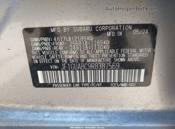JF1GUABC9R8387569 2024 SUBARU IMPREZA Silver Vista del compartimento del motor