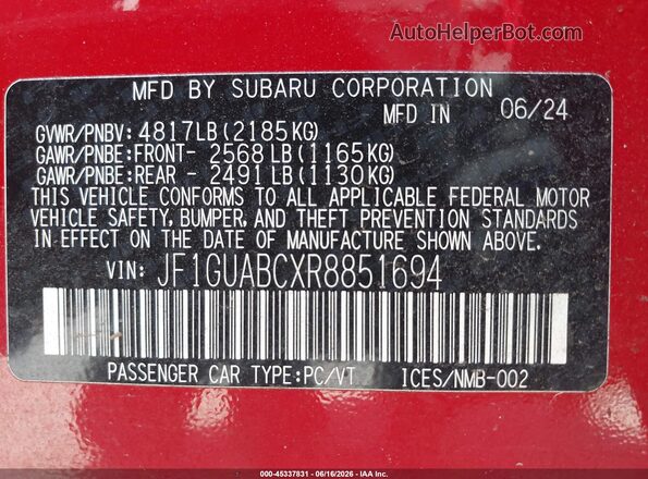 JF1GUABCXR8851694 2024 SUBARU IMPREZA Red 