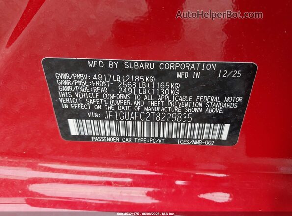 JF1GUAFC2T8229835 2026 SUBARU IMPREZA Red 