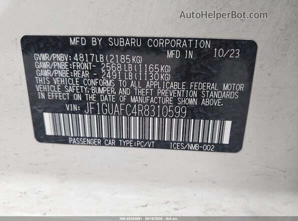 JF1GUAFC4R8310599 2024 SUBARU IMPREZA White Շարժիչի բաժամունքի տեսք