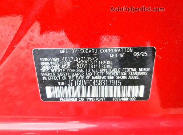 JF1GUAFC4S8317915 2025 SUBARU IMPREZA Red Շարժիչի բաժամունքի տեսք