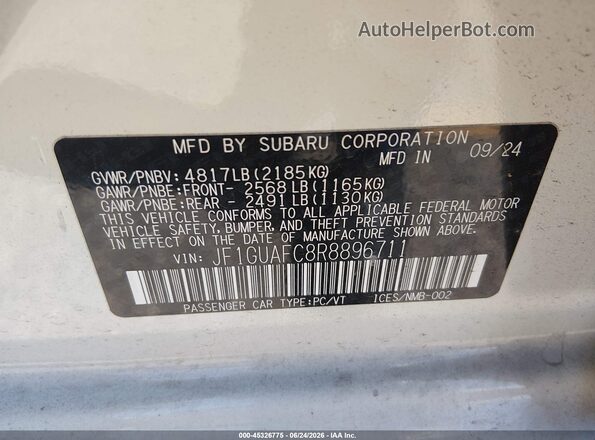 JF1GUAFC8R8896711 2024 SUBARU IMPREZA White Vista del compartimento del motor