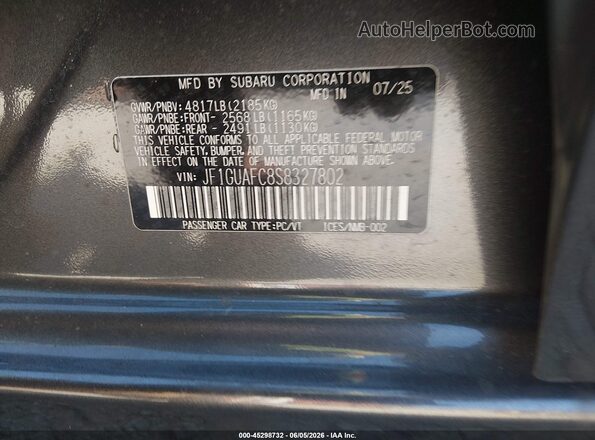 JF1GUAFC8S8327802 2025 SUBARU IMPREZA Черный Вид подкапотного пространства